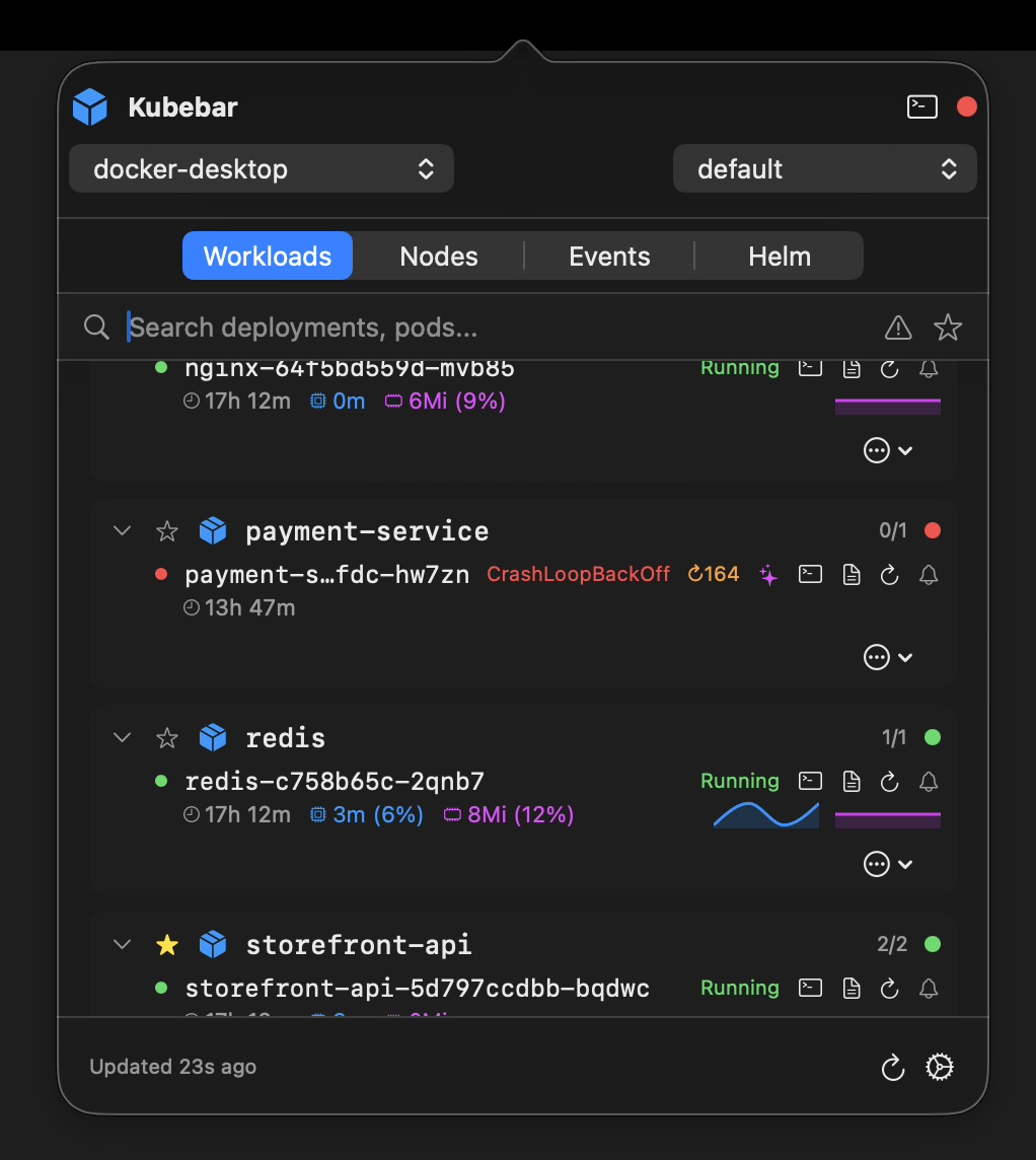 Kubebar – Cluster-Übersicht mit Health, CrashLoop und CPU/RAM